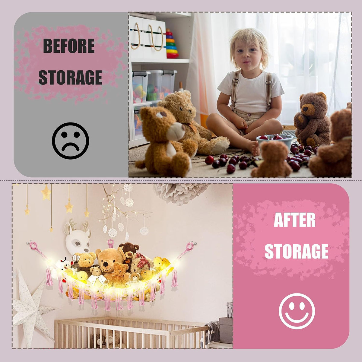 Stuffed Animal Hammock Large Corner Plushie Net Storage, White