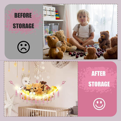 Stuffed Animal Hammock Large Corner Plushie Net Storage, White