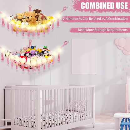 Stuffed Animal Hammock Large Corner Plushie Net Storage, White