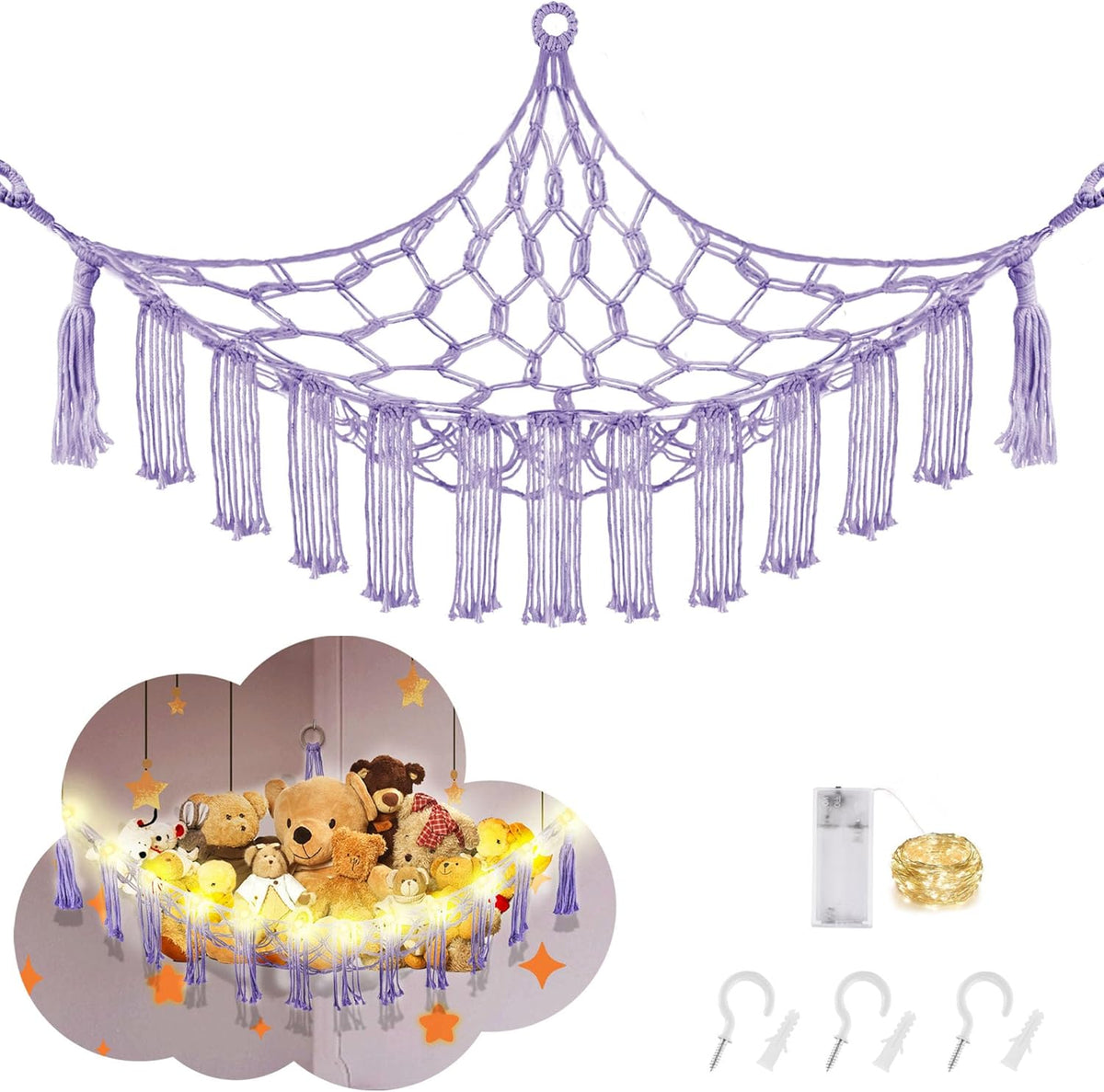 Stuffed Animal Hammock Large Corner Plushie Net Storage, White