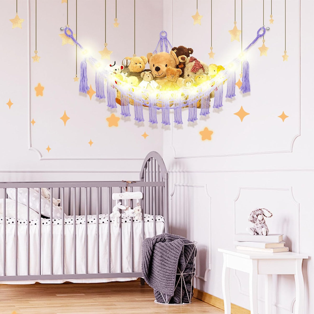 Stuffed Animal Hammock Large Corner Plushie Net Storage, White