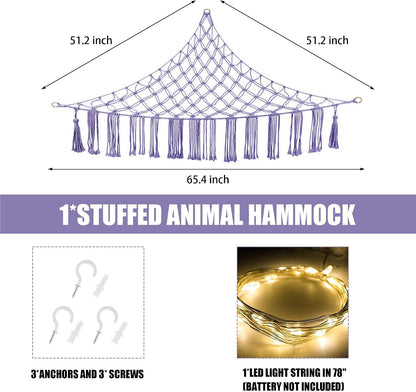 Stuffed Animal Hammock Large Corner Plushie Net Storage, White