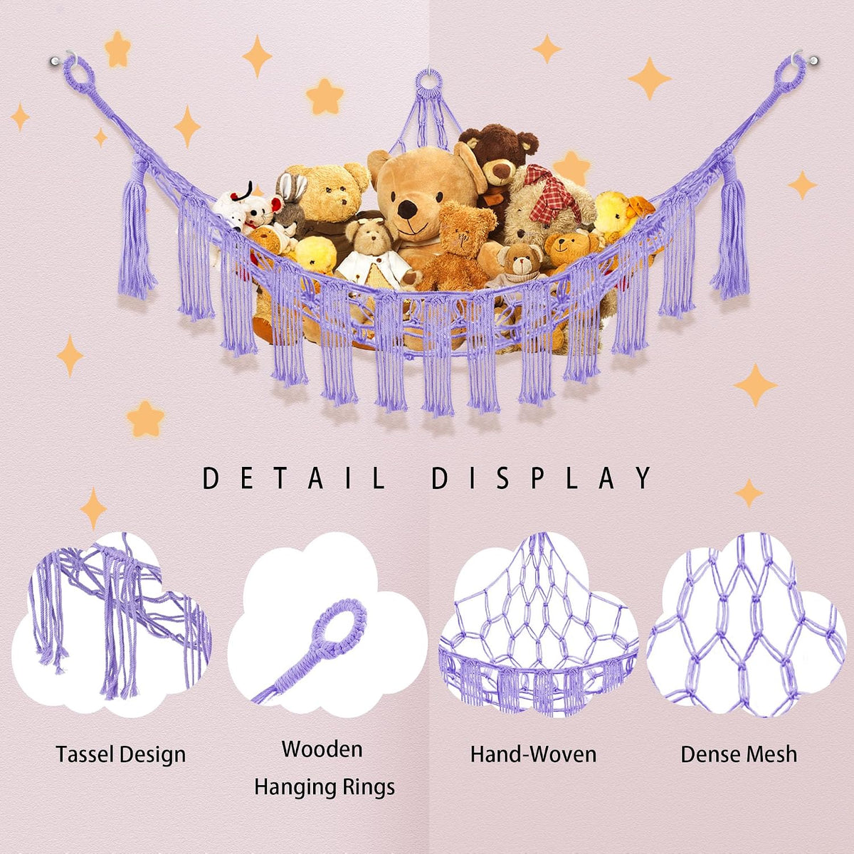 Stuffed Animal Hammock Large Corner Plushie Net Storage, White