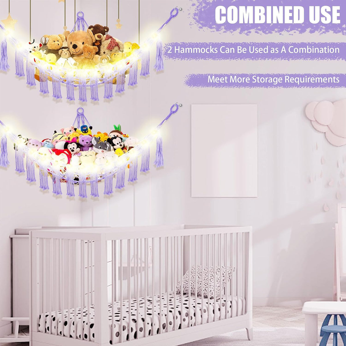 Stuffed Animal Hammock Large Corner Plushie Net Storage, White