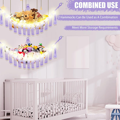 Stuffed Animal Hammock Large Corner Plushie Net Storage, White