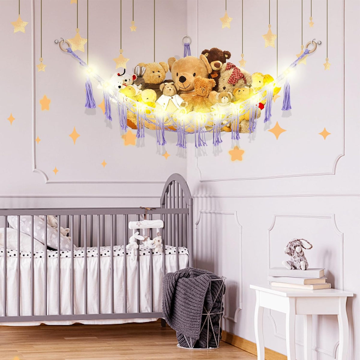 Stuffed Animal Hammock Large Corner Plushie Net Storage, White