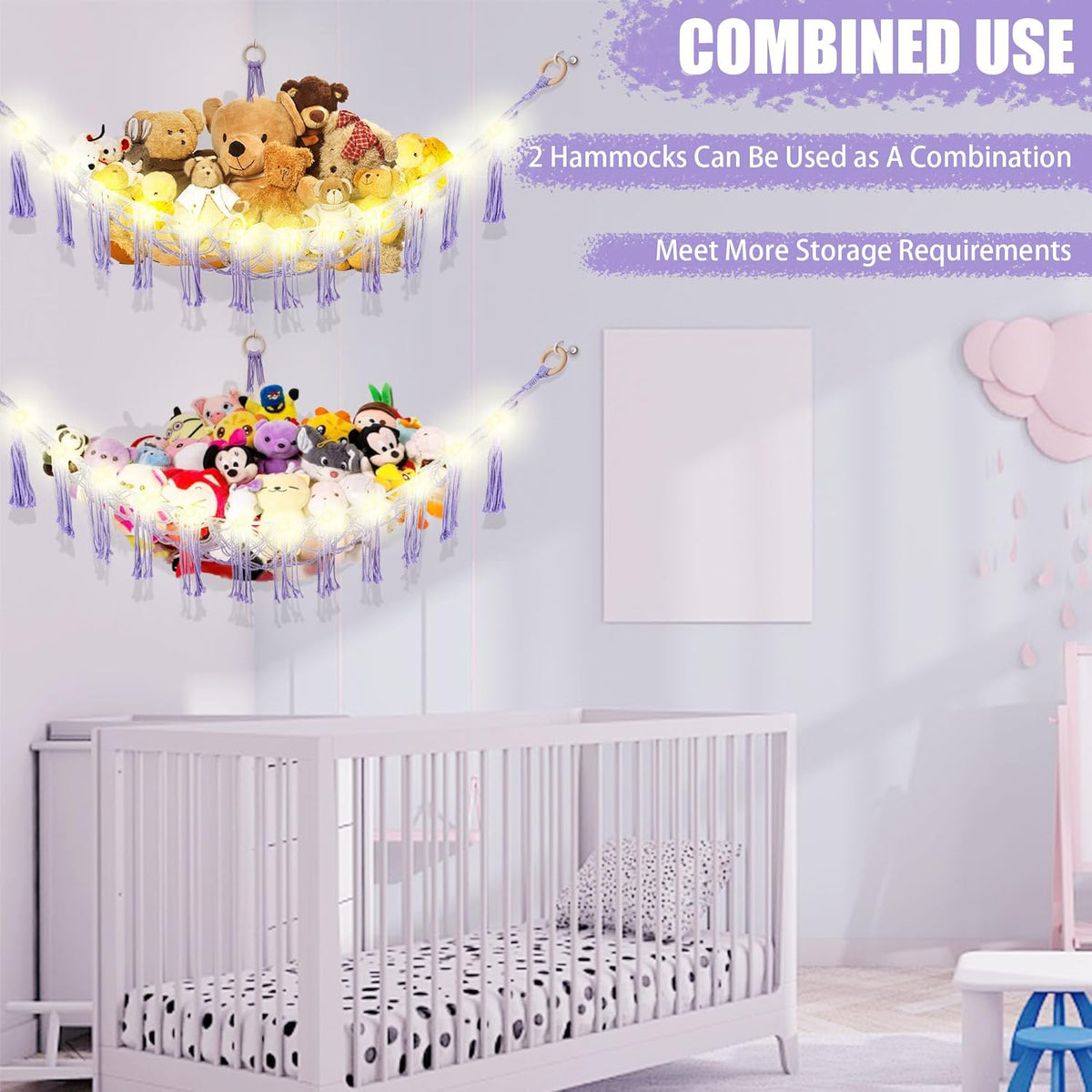 Stuffed Animal Hammock Large Corner Plushie Net Storage, White