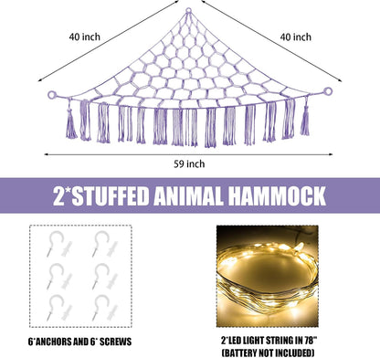 Stuffed Animal Hammock Large Corner Plushie Net Storage, White