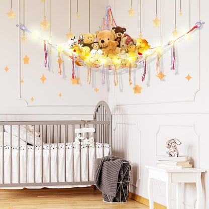 Stuffed Animal Hammock Large Corner Plushie Net Storage, White