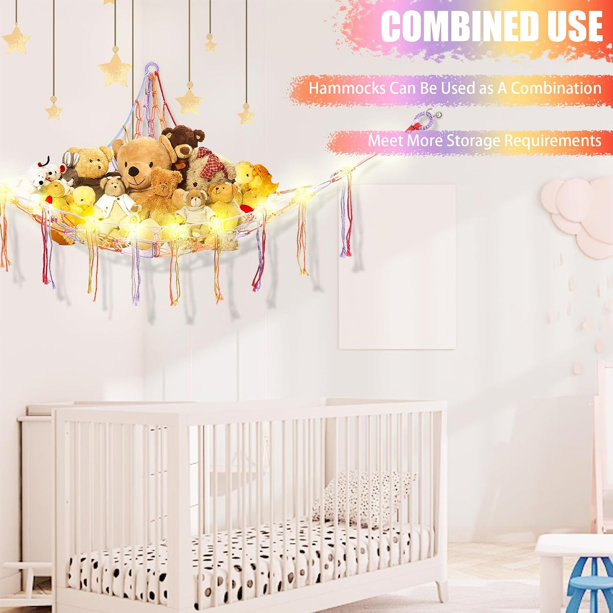 Stuffed Animal Hammock Large Corner Plushie Net Storage, White