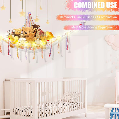 Stuffed Animal Hammock Large Corner Plushie Net Storage, White
