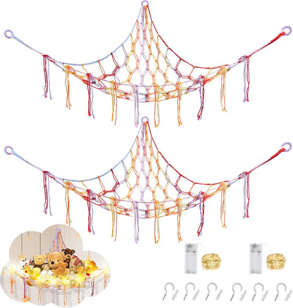 Stuffed Animal Hammock Large Corner Plushie Net Storage, White