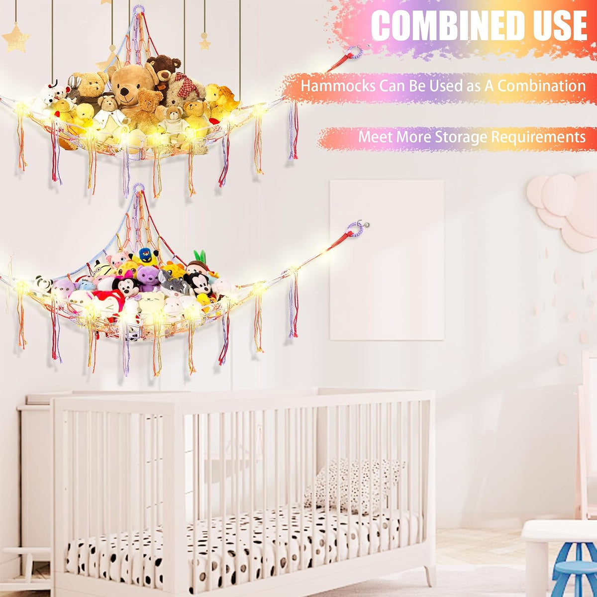 Stuffed Animal Hammock Large Corner Plushie Net Storage, White