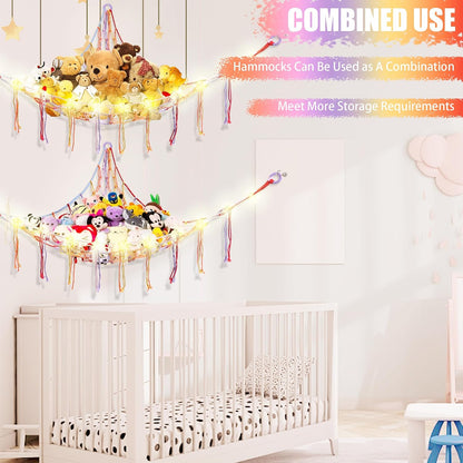 Stuffed Animal Hammock Large Corner Plushie Net Storage, White