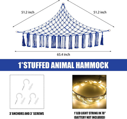 Stuffed Animal Hammock Large Corner Plushie Net Storage, White
