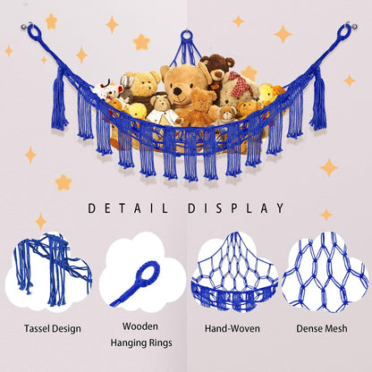 Stuffed Animal Hammock Large Corner Plushie Net Storage, White
