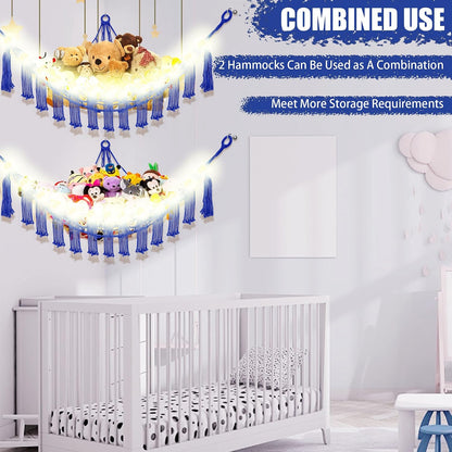 Stuffed Animal Hammock Large Corner Plushie Net Storage, White
