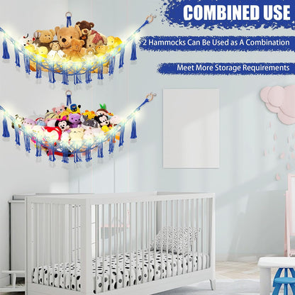 Stuffed Animal Hammock Large Corner Plushie Net Storage, White