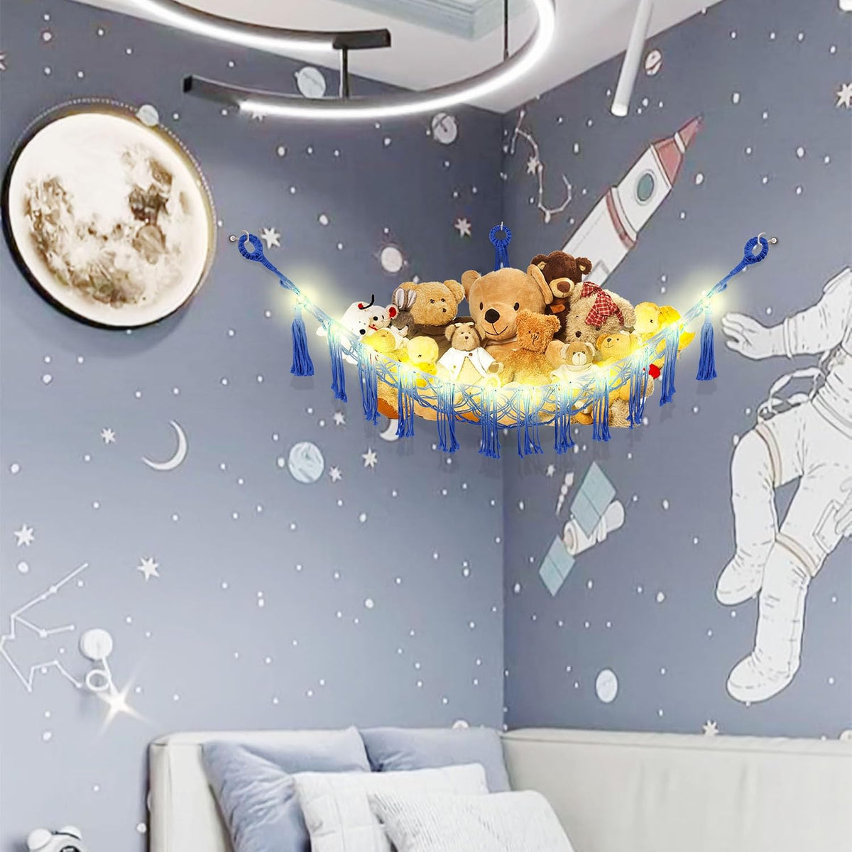 Stuffed Animal Hammock Large Corner Plushie Net Storage, White