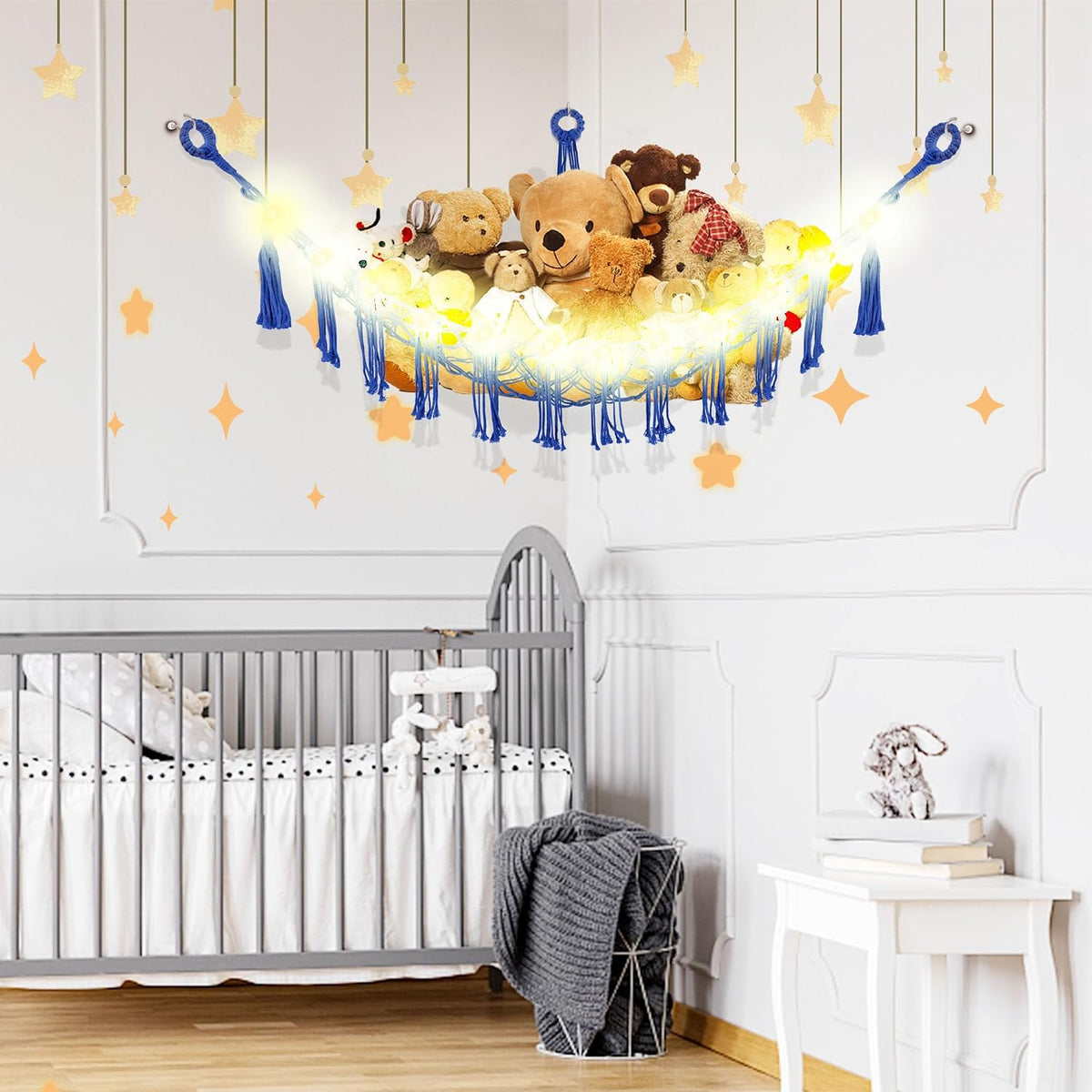 Stuffed Animal Hammock Large Corner Plushie Net Storage, White