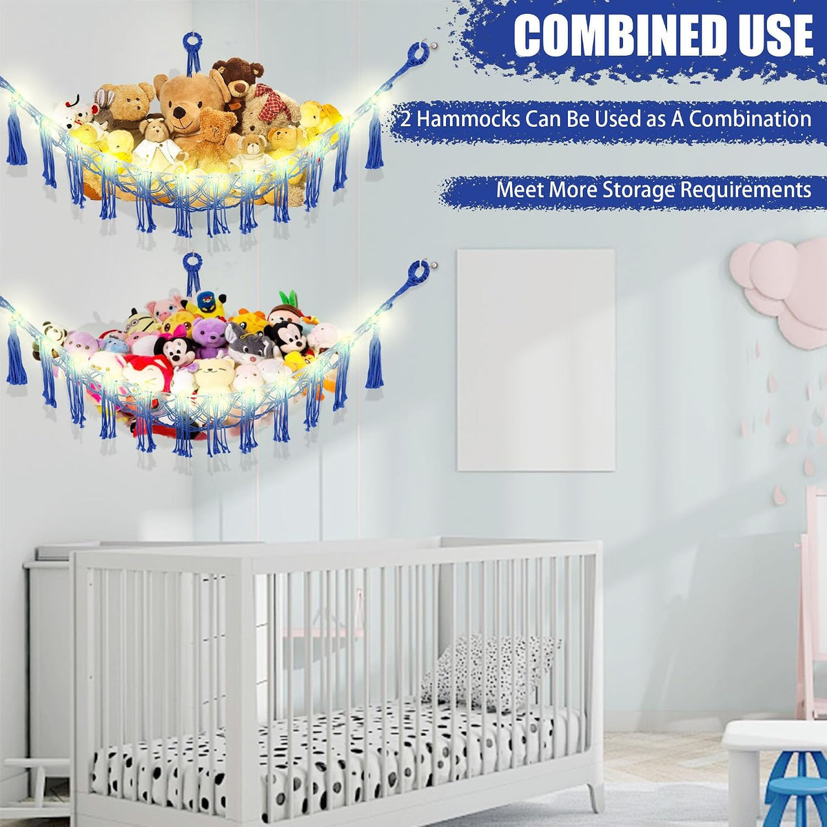 Stuffed Animal Hammock Large Corner Plushie Net Storage, White