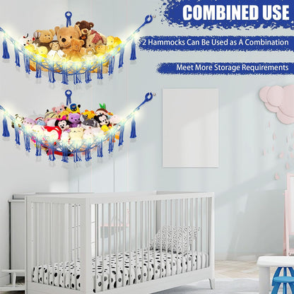 Stuffed Animal Hammock Large Corner Plushie Net Storage, White