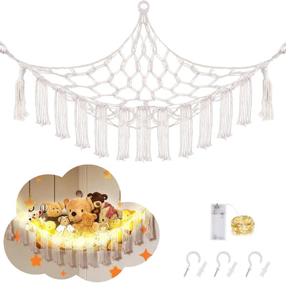 Stuffed Animal Hammock Large Corner Plushie Net Storage, White