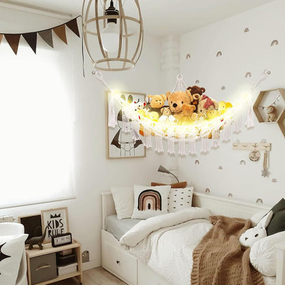 Stuffed Animal Hammock Large Corner Plushie Net Storage, White