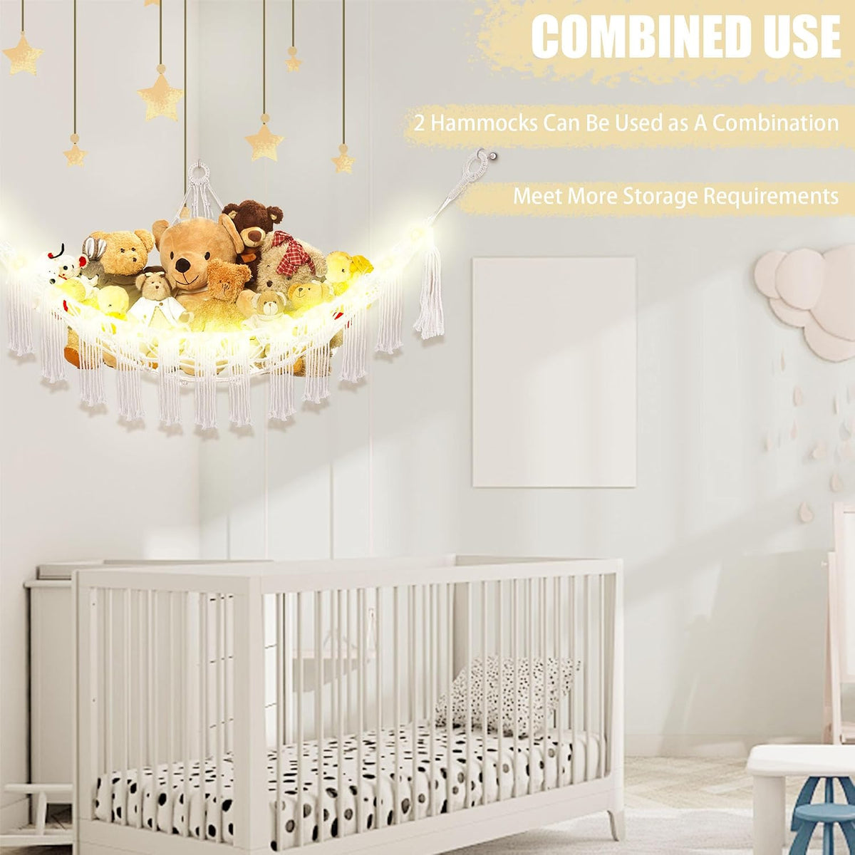 Stuffed Animal Hammock Large Corner Plushie Net Storage, White