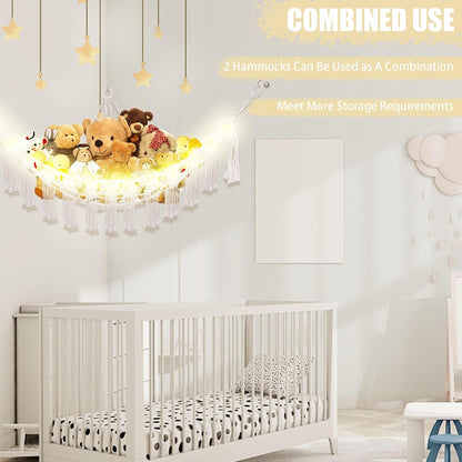 Stuffed Animal Hammock Large Corner Plushie Net Storage, White
