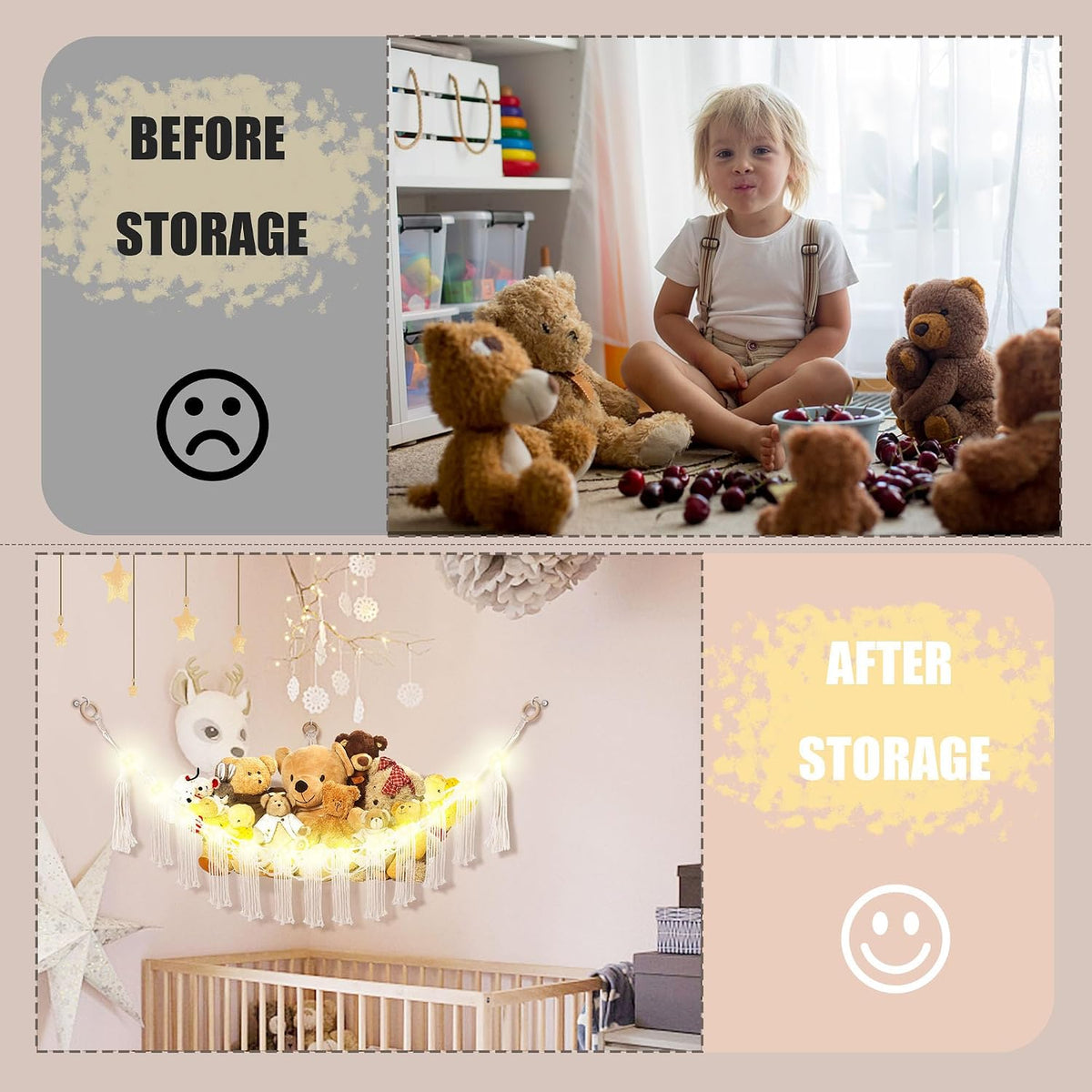 Stuffed Animal Hammock Large Corner Plushie Net Storage, White