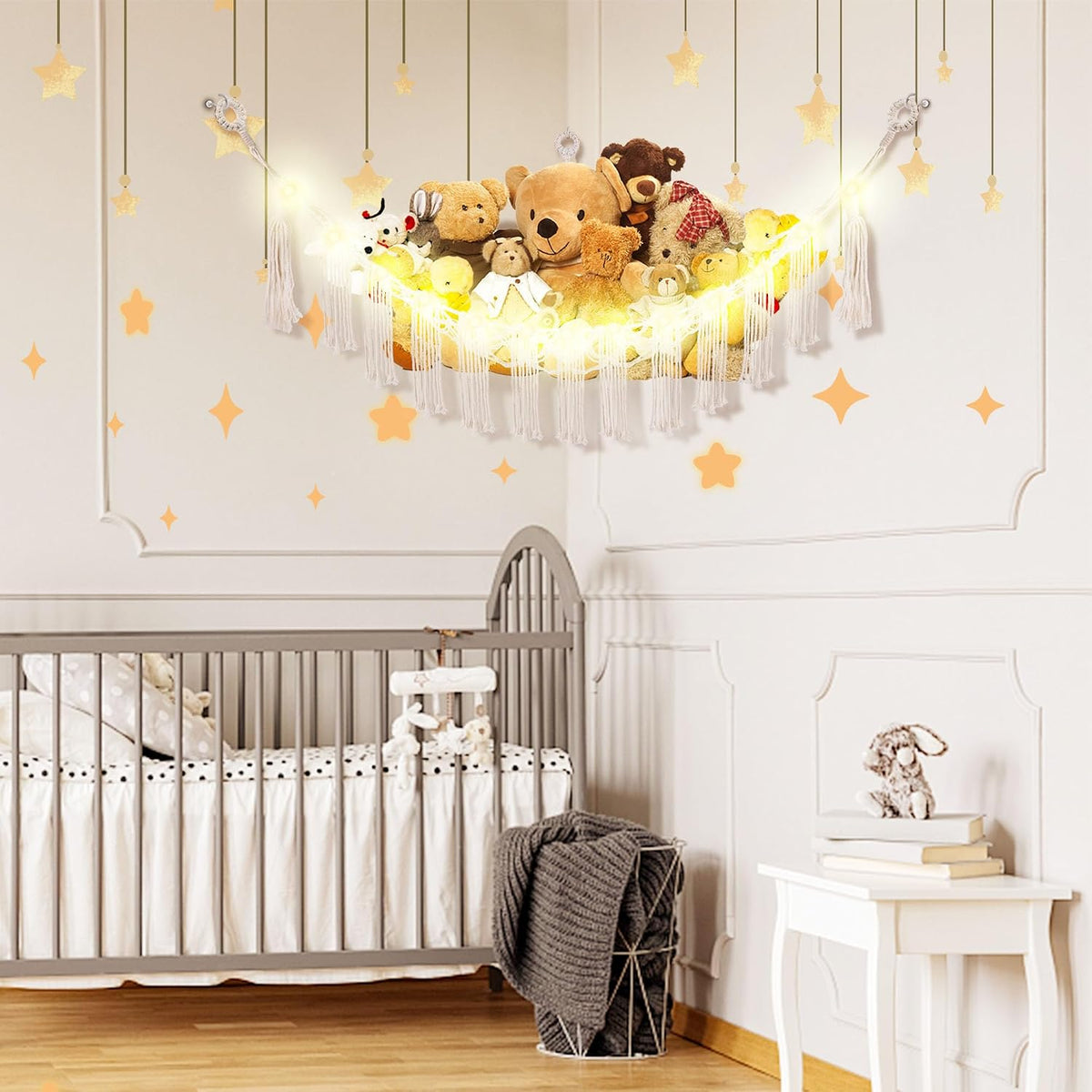 Stuffed Animal Hammock Large Corner Plushie Net Storage, White