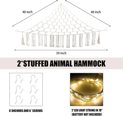 Stuffed Animal Hammock Large Corner Plushie Net Storage, White