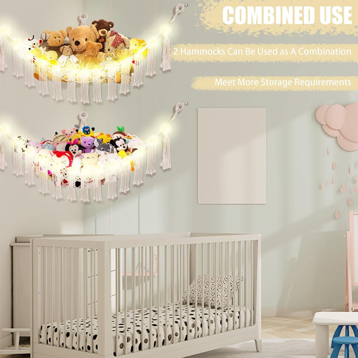 Stuffed Animal Hammock Large Corner Plushie Net Storage, White