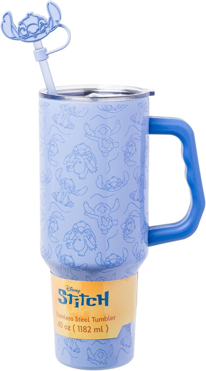 Lilo and Stitch Wink Face, Stainless Steel Tumbler, 40oz | Make Some Waves, Rhinestone, Disney, Double Walled, Includes Handle and Straw, Fits in Cup Holder, 1.18 Liters - Colors A