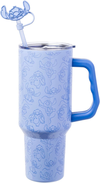 Lilo and Stitch Wink Face, Stainless Steel Tumbler, 40oz | Make Some Waves, Rhinestone, Disney, Double Walled, Includes Handle and Straw, Fits in Cup Holder, 1.18 Liters - Colors A