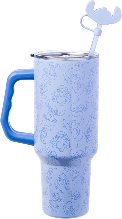 Lilo and Stitch Wink Face, Stainless Steel Tumbler, 40oz | Make Some Waves, Rhinestone, Disney, Double Walled, Includes Handle and Straw, Fits in Cup Holder, 1.18 Liters - Colors A
