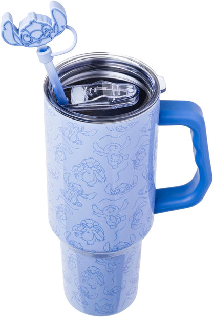 Lilo and Stitch Wink Face, Stainless Steel Tumbler, 40oz | Make Some Waves, Rhinestone, Disney, Double Walled, Includes Handle and Straw, Fits in Cup Holder, 1.18 Liters - Colors A