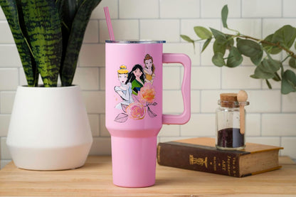 Lilo and Stitch Wink Face, Stainless Steel Tumbler, 40oz | Make Some Waves, Rhinestone, Disney, Double Walled, Includes Handle and Straw, Fits in Cup Holder, 1.18 Liters - Colors A
