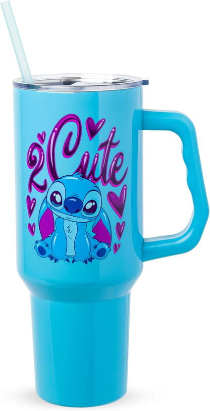 Lilo and Stitch Wink Face, Stainless Steel Tumbler, 40oz | Make Some Waves, Rhinestone, Disney, Double Walled, Includes Handle and Straw, Fits in Cup Holder, 1.18 Liters - Colors A