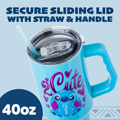 Lilo and Stitch Wink Face, Stainless Steel Tumbler, 40oz | Make Some Waves, Rhinestone, Disney, Double Walled, Includes Handle and Straw, Fits in Cup Holder, 1.18 Liters - Colors A