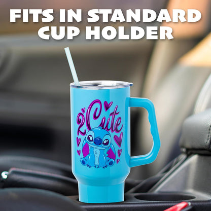 Lilo and Stitch Wink Face, Stainless Steel Tumbler, 40oz | Make Some Waves, Rhinestone, Disney, Double Walled, Includes Handle and Straw, Fits in Cup Holder, 1.18 Liters - Colors A