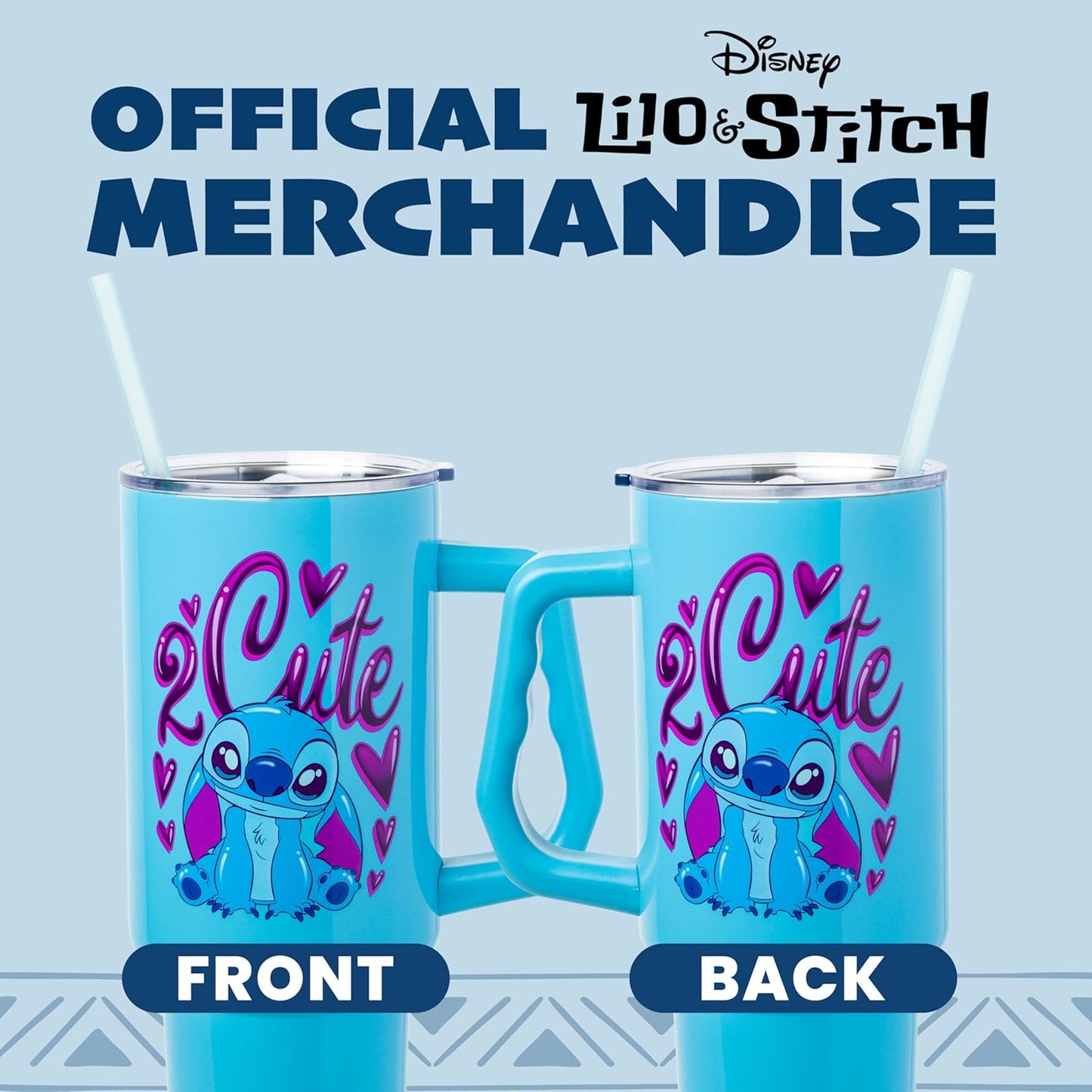 Lilo and Stitch Wink Face, Stainless Steel Tumbler, 40oz | Make Some Waves, Rhinestone, Disney, Double Walled, Includes Handle and Straw, Fits in Cup Holder, 1.18 Liters - Colors A