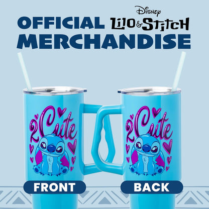Lilo and Stitch Wink Face, Stainless Steel Tumbler, 40oz | Make Some Waves, Rhinestone, Disney, Double Walled, Includes Handle and Straw, Fits in Cup Holder, 1.18 Liters - Colors A