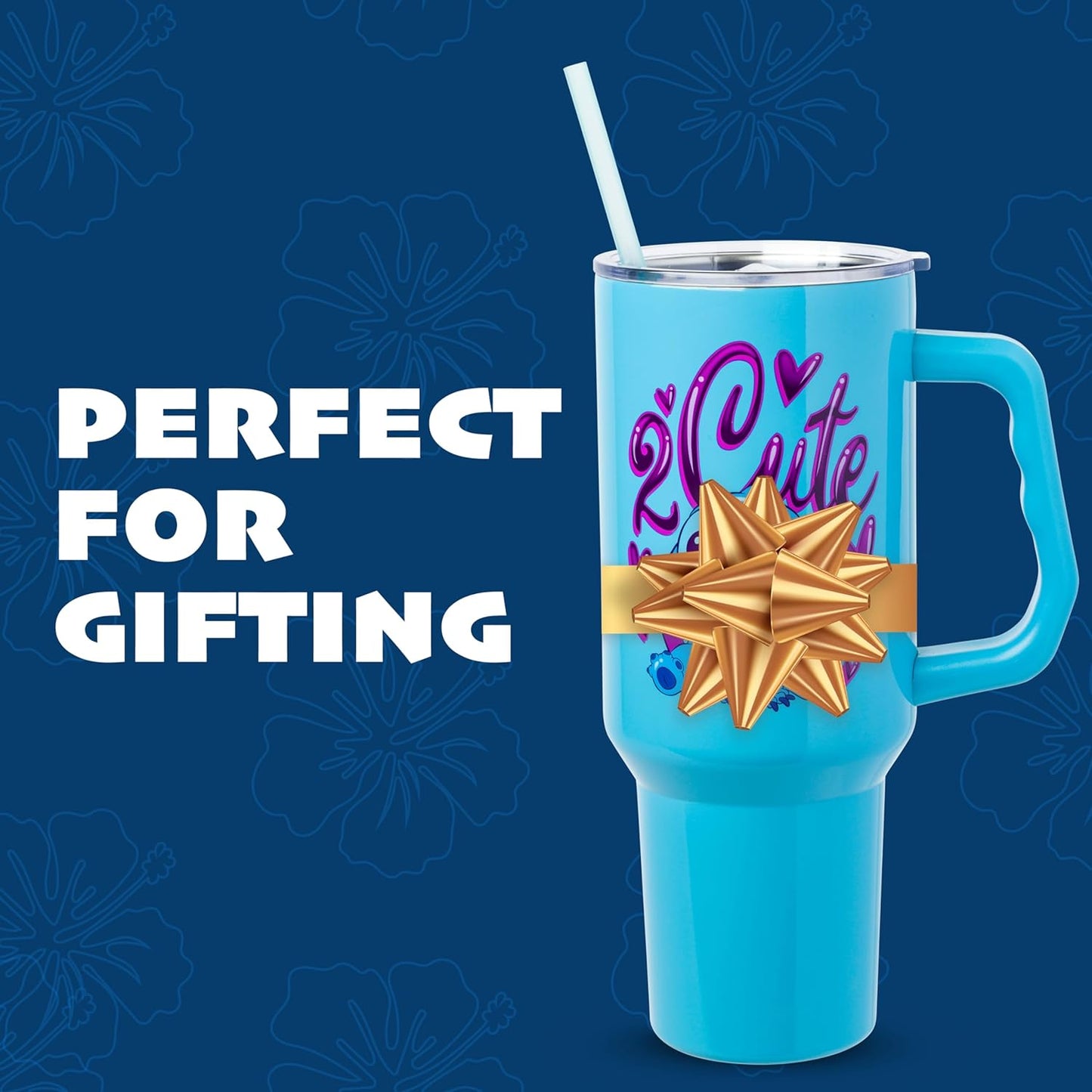 Lilo and Stitch Wink Face, Stainless Steel Tumbler, 40oz | Make Some Waves, Rhinestone, Disney, Double Walled, Includes Handle and Straw, Fits in Cup Holder, 1.18 Liters - Colors A