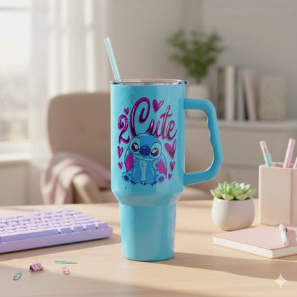 Lilo and Stitch Wink Face, Stainless Steel Tumbler, 40oz | Make Some Waves, Rhinestone, Disney, Double Walled, Includes Handle and Straw, Fits in Cup Holder, 1.18 Liters - Colors A