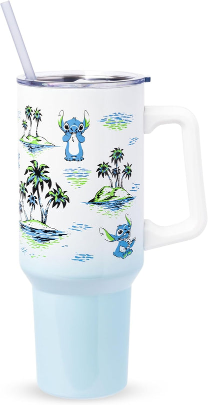 Lilo and Stitch Wink Face, Stainless Steel Tumbler, 40oz | Make Some Waves, Rhinestone, Disney, Double Walled, Includes Handle and Straw, Fits in Cup Holder, 1.18 Liters - Colors A