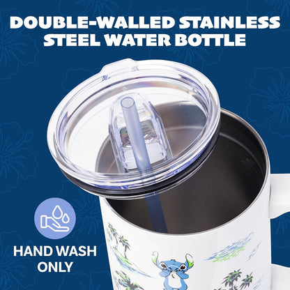Lilo and Stitch Wink Face, Stainless Steel Tumbler, 40oz | Make Some Waves, Rhinestone, Disney, Double Walled, Includes Handle and Straw, Fits in Cup Holder, 1.18 Liters - Colors A