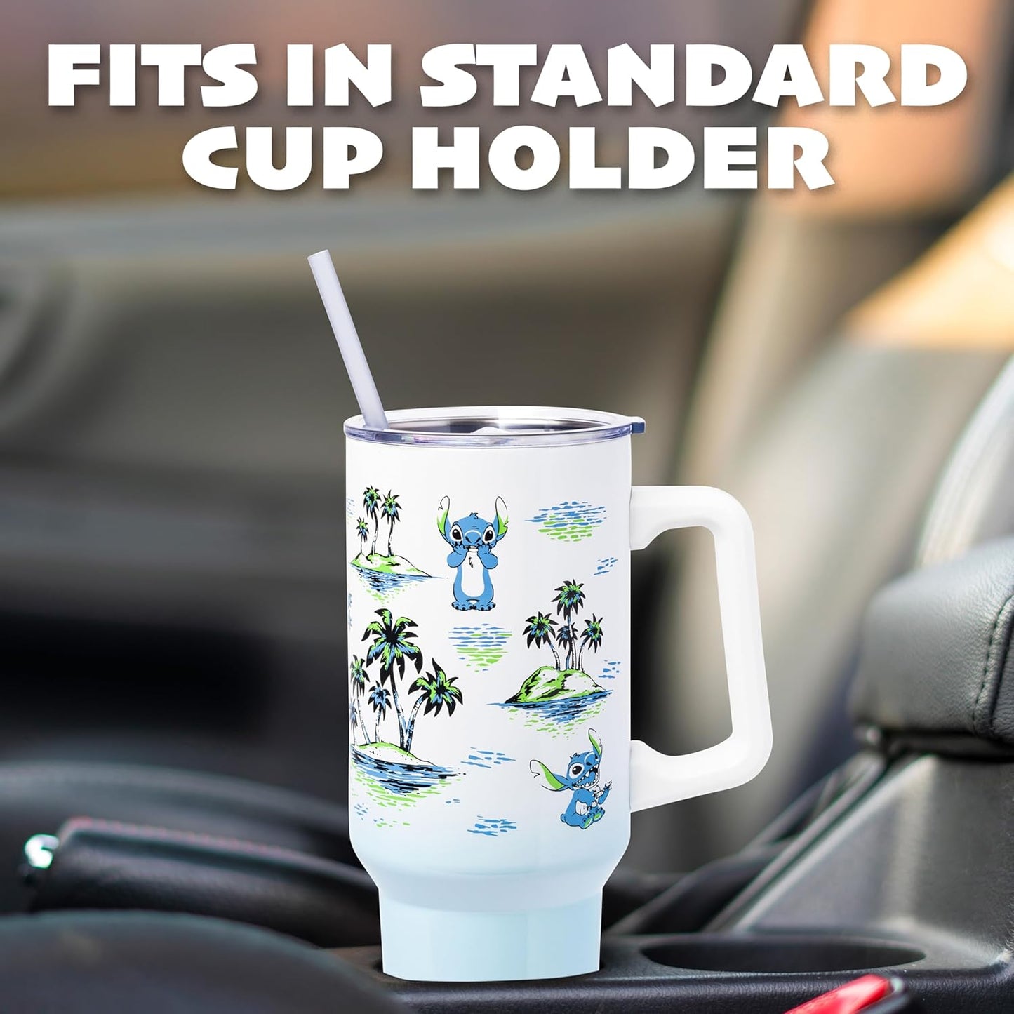 Lilo and Stitch Wink Face, Stainless Steel Tumbler, 40oz | Make Some Waves, Rhinestone, Disney, Double Walled, Includes Handle and Straw, Fits in Cup Holder, 1.18 Liters - Colors A