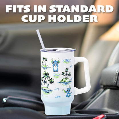 Lilo and Stitch Wink Face, Stainless Steel Tumbler, 40oz | Make Some Waves, Rhinestone, Disney, Double Walled, Includes Handle and Straw, Fits in Cup Holder, 1.18 Liters - Colors A